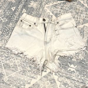 Faded denim high waisted shorts